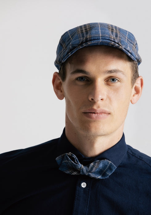 Mayser Flatcap Matteo aus Leinen (blau kariert)