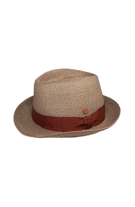 Mayser Trilby-Bortenhut Gilbert aus Hanf/Baumwolle (taupe/rot)